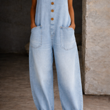 Sadie vintage washed cotton denim overalls for women
