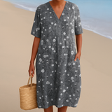 Marion - Floral Dress in Charcoal with White Accents