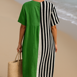 Octavia - Vibrant Green Dress with Black Stripes