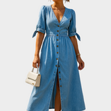 Nadine - Denim Maxi Dress with Buttons