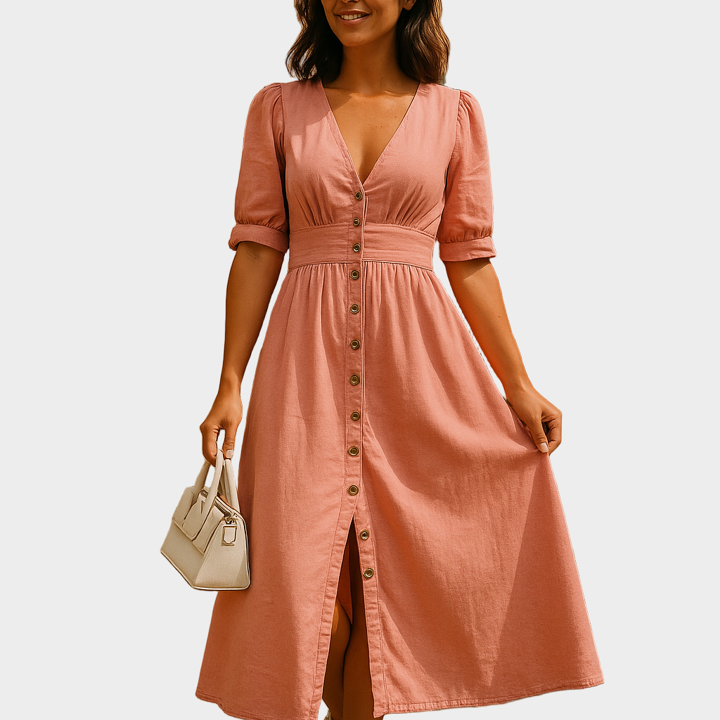 Nadine - Denim Maxi Dress with Buttons