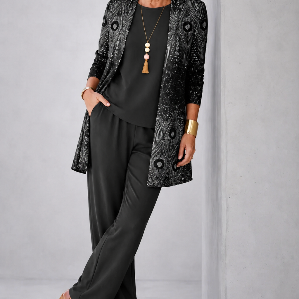 Joanne black three-piece set, front view