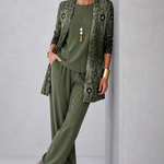 Pamela olive green three-piece set, front view