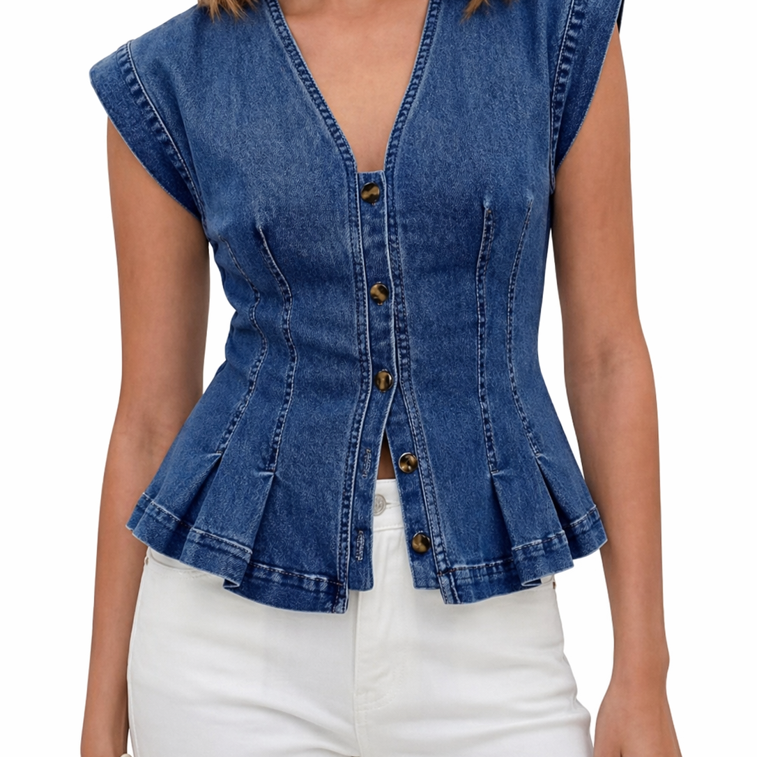 Viera - V-Neck Denim Top