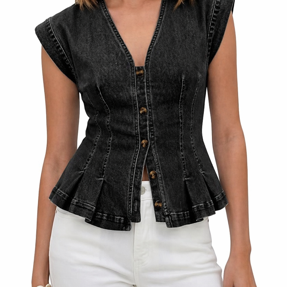 Viera - V-Neck Denim Top