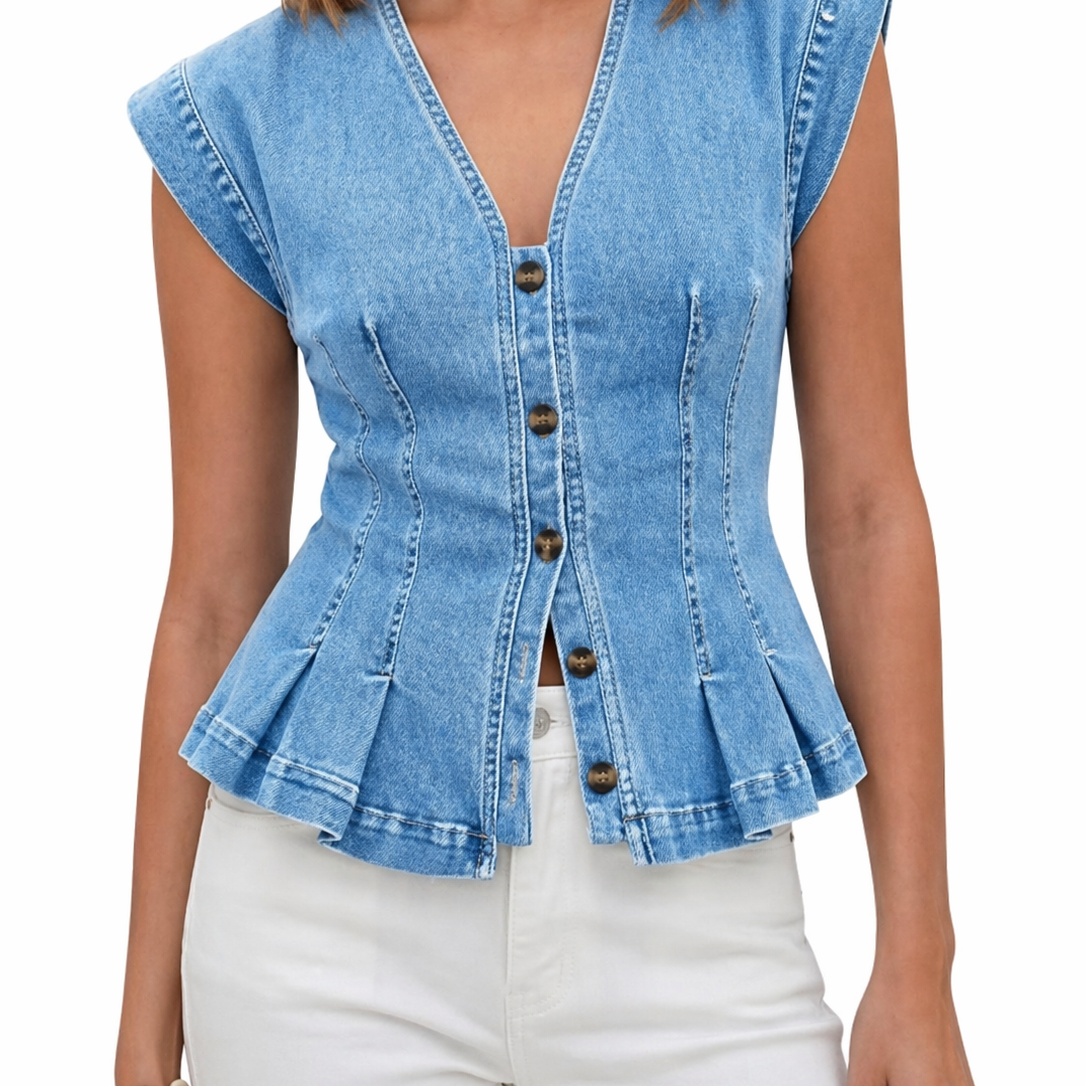Viera - V-Neck Denim Top