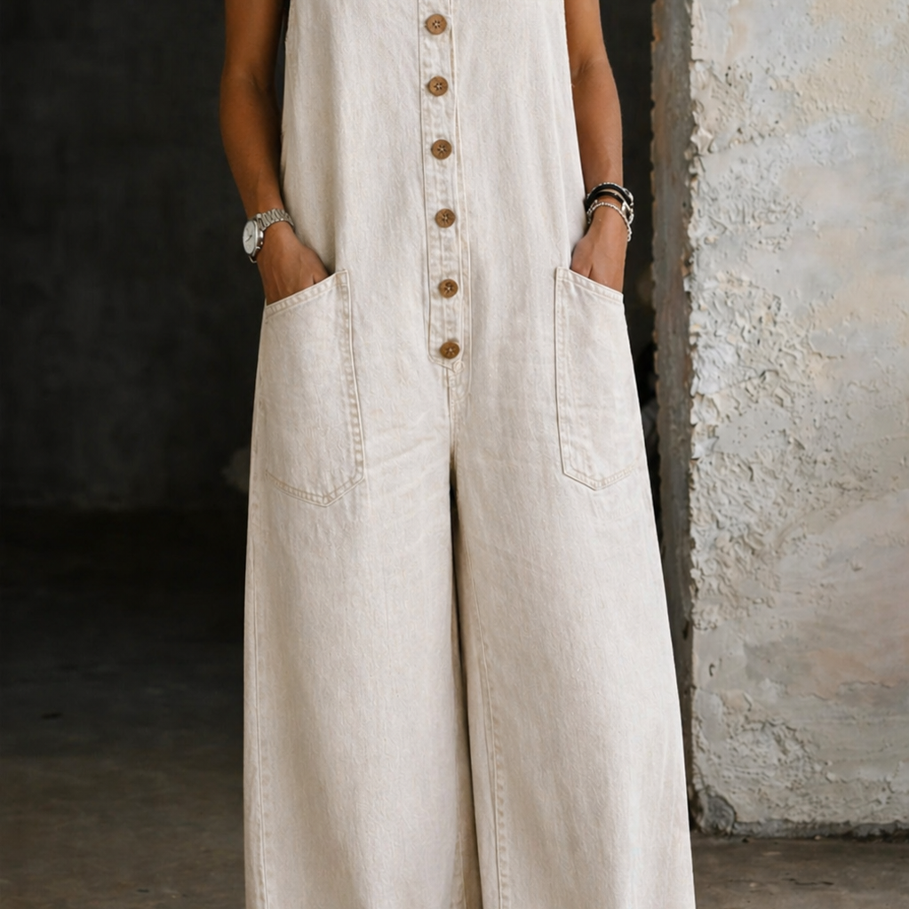 Saylor vintage washed cotton denim overalls for women
