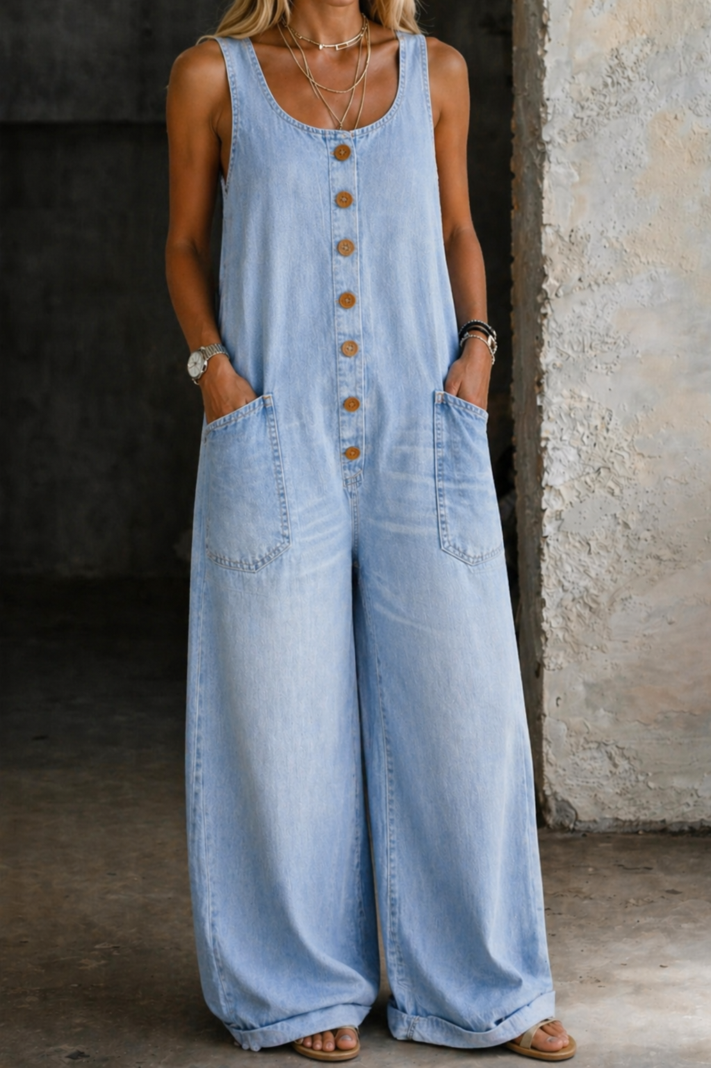 Saylor vintage washed cotton denim overalls for women