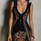 Amber - Bohemian Printed Dress with Deep V-Neck