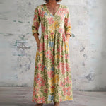 Ella cream maxi dress with meadow blossoms, front view