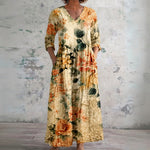 Carmel cream maxi dress with vintage roses, front view