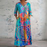 Kathleen turquoise abstract print maxi dress, front view