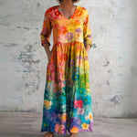 Faith rainbow garden print maxi dress, front view