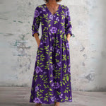Lexi purple maxi dress with violet garden print, front view
