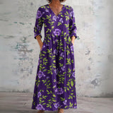 Lexi purple maxi dress with violet garden print, front view