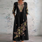 Colleen black maxi dress with embroidered florals, front view