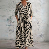 Sonia black and cream marble wave maxi dress, front view