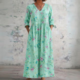 Steph mint maxi dress with pink blossoms, front view