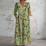Alison green leaf print maxi dress, front view