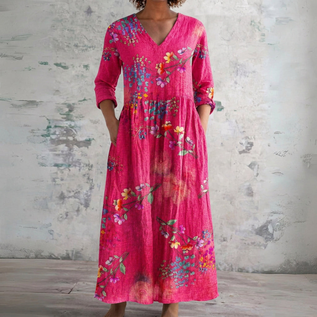 Sammi fuchsia maxi dress with garden florals, front view