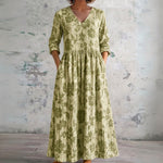 Harriet olive botanical print maxi dress, front view
