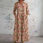 Elke cream maxi dress with pink wildflowers, front view