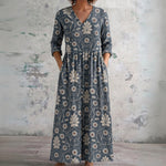Selina navy maxi dress with cream daisies, front view
