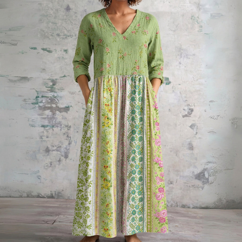 Jill green garden panel print maxi dress, front view