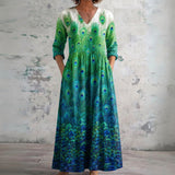 Jasmine green and blue peacock ombre maxi dress, front view