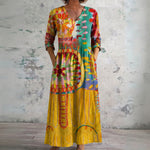 Shae yellow folk patchwork maxi dress, front view