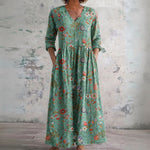 Gwen teal maxi dress with fine florals, front view