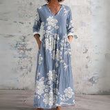 Dulcie blue maxi dress with white blossoms, front view