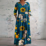 Noelle blue sunflower print maxi dress, front view