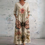 Ginny cream butterfly print maxi dress, front view