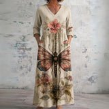 Ginny cream butterfly print maxi dress, front view