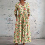 Joanna cream maxi dress with fine green florals, front view