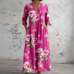 Bianca fuchsia maxi dress with painted roses, front view