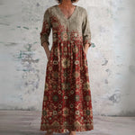 Ramona burgundy heritage mosaic maxi dress, front view