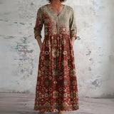 Ramona burgundy heritage mosaic maxi dress, front view