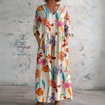 Anita cream maxi dress with painted wildflowers, front view