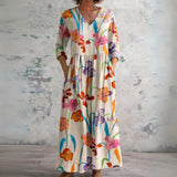 Anita cream maxi dress with painted wildflowers, front view