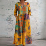 Mena mustard patchwork panel maxi dress, front view