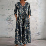 Rosie navy maxi dress with moonlit vines, front view