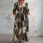 Mara black and cream woodland leaf maxi dress, front view