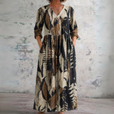 Mara black and cream woodland leaf maxi dress, front view