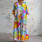 Kelsey bright watercolour garden print maxi dress, front view