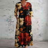 Stacey black maxi dress with crimson blooms, front view