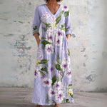Jenna lilac maxi dress with white blossoms, front view