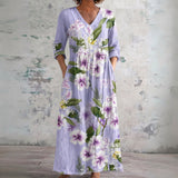Jenna lilac maxi dress with white blossoms, front view
