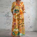 Casey orange retro sun print maxi dress, front view
